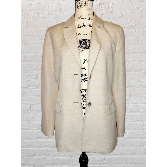 Kate Hill for Lord Taylor Linen Blend Blazer Women 8 Cream Pockets Office Career - Picture 5 of 7